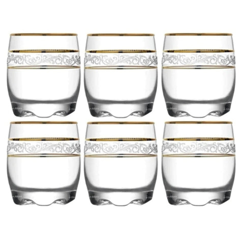 Set 12 pahare din sticla LAV Adora Gold Eleganta cu detalii aurii 6x390 ml + 6x290 ml perfect pentru evenimente terasa