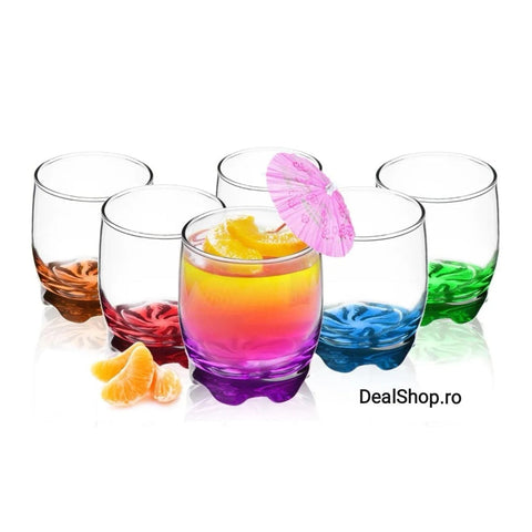Set 18 pahare sticla color, 390 ml, 290 ml și 34 ml ideale pentru evenimente cadoul perfect