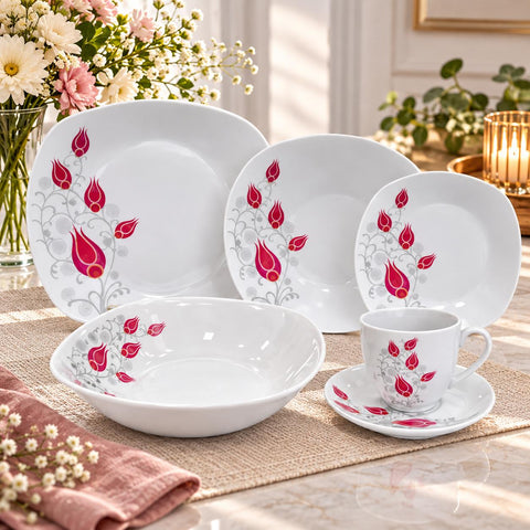 Serviciu de masă 6 persoane din porțelan „Lalea Imperială” 31 piese pentru – Set Farfurii Bol și Cești Cafea 180 ml TL 173-9
