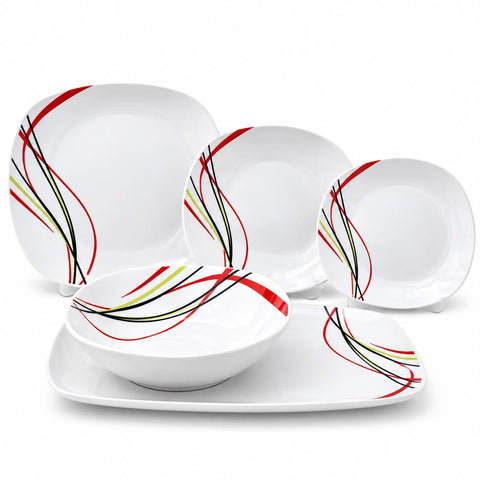 Serviciu de Masă din Porțelan Modern, 20 Piese, pt 6 persoane alb cu decor linii – TL-173-3