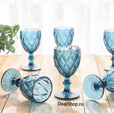 Set 12 Pahare cu Picior din Sticla 250 ml Blue – Eleganta pentru Terasă și Evenimente CADOUL PERFECT
