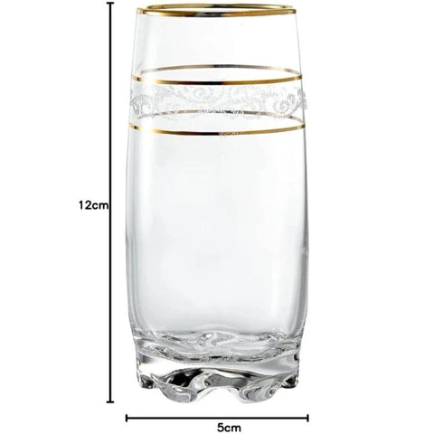 Set 12 pahare din sticla LAV Adora Gold Eleganta cu detalii aurii 6x390 ml + 6x290 ml perfect pentru evenimente terasa