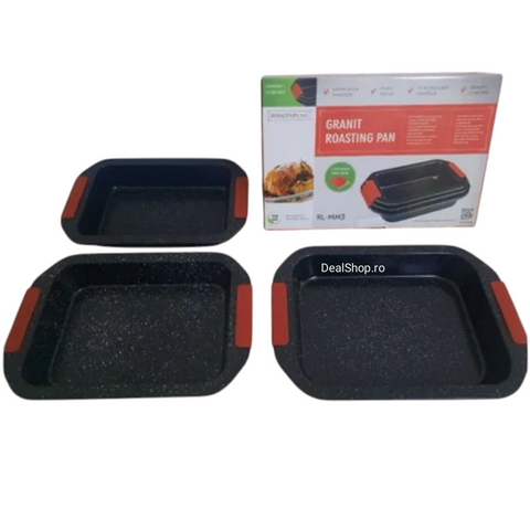 Set 3 tavi cuptor Royalty Line, interior granit si manere silicon RL-MM3