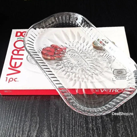 Platou din sticlă dreptunghiular Vetro 29,5 x 17,5 cm Ideal pentru aperitive si deserturi