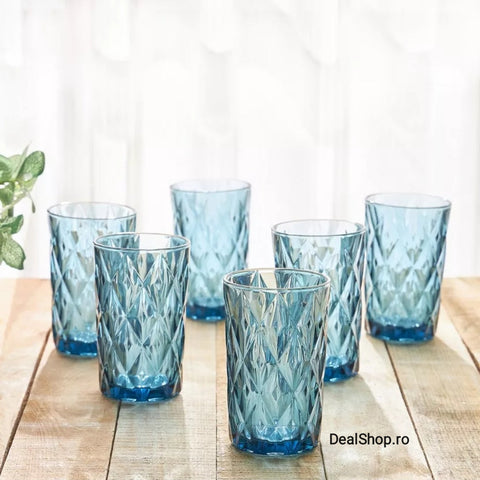 Set de 12 pahare din sticla, 400 ml blue pt terasa piscina evenimente CADOUL PERFECT