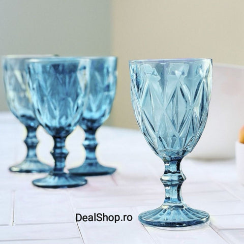Set de 12 pahare din sticla cu picior 350 ml blue terasa piscina evenimente CADOUL PERFECT