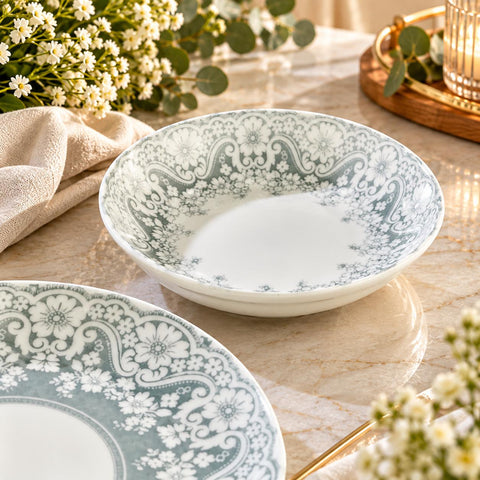 Serviciu de masa 6 persoane 24 piese porțelan „Verde Vintage”  set farfurii și boluri Design Floral Elegant 63