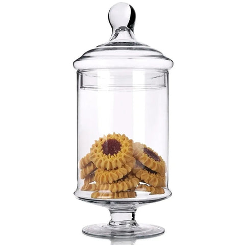 Bomboniera cu picior din sticla cu capac transparenta 33 cm IDEALA PT TIPS