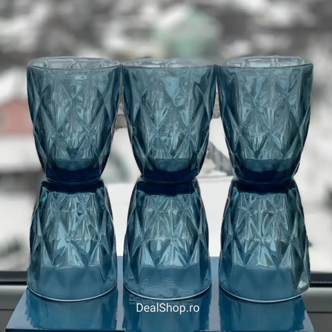 Set de 6 pahare din sticla, 300 ml, blue terasa evenimente