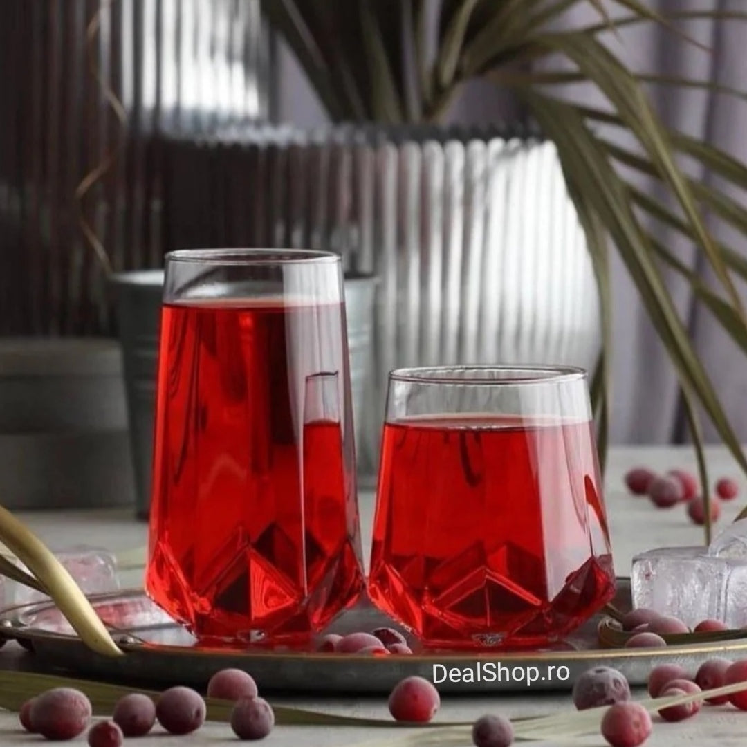 Set 12 pahare din sticlă LAV Valeria 400 ml și 460 ml pt apa, suc, cocktailuri Ideale pt Terasa Evenimente