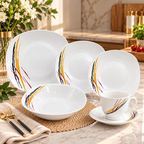 Serviciu de Masa 6 persoane din Porțelan 31 Piese cu Cesti Cafea Model Abstract Elegance TL 173-6