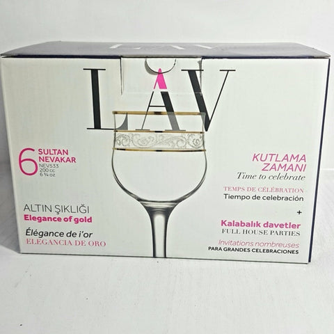 Set 12 pahare cu picior, Lav Adora Gold 200 ml