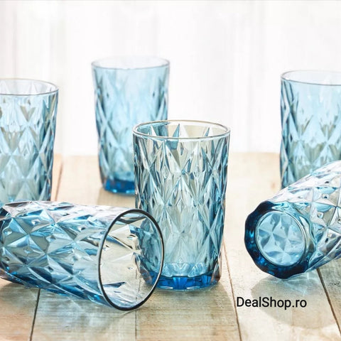 Set de 12 pahare din sticla, 400 ml blue pt terasa piscina evenimente CADOUL PERFECT