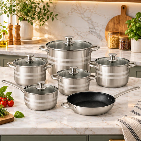 Set oale inox 12 piese cu fund triplu stratificat pentru toate sursele de caldura SWO3A