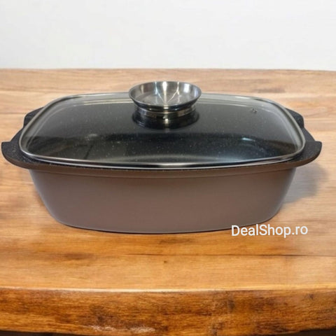 Tava roaster marmorata 32 cm cuptor Royalty Line Premium cu capac RL RS32M gateste sanatos