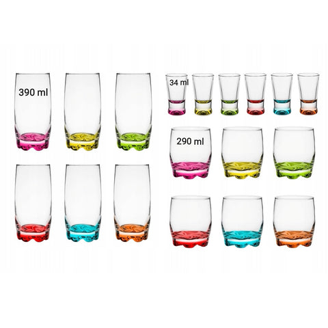 Set 18 pahare sticla color, 390 ml, 290 ml și 34 ml ideale pentru evenimente cadoul perfect