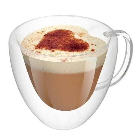 Set 4 cesti cafea Pereti Dubli Sticla Termorezistenta, Model Inima 180 ml coffee capucino latte espresso