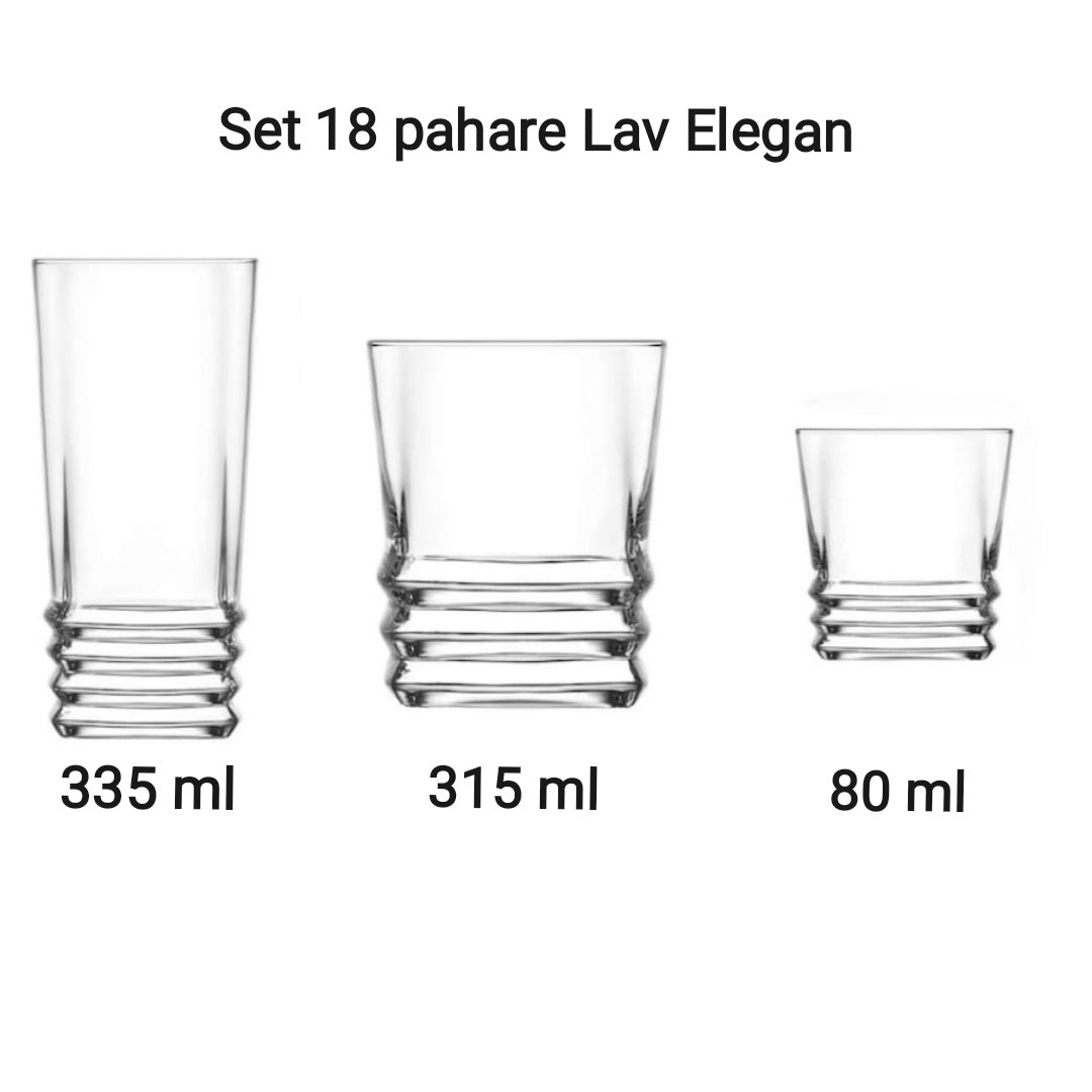 Set 18 pahare sticla Lav Elegan 335 ml, 315 ml 80 ml  CADOUL IDEAL Eleganta și Versatilitate