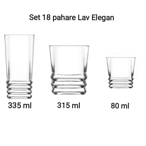 Set 18 pahare sticla Lav Elegan 335 ml, 315 ml 80 ml  CADOUL IDEAL Eleganta și Versatilitate