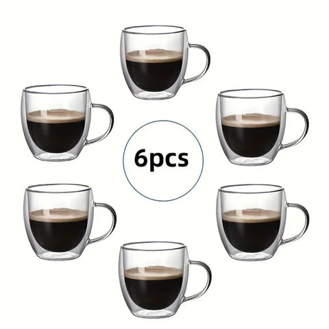 Set 12 cesti cafea cu pereti dubli din sticla termorezistenta 250 ml ideale pt terasa piscina