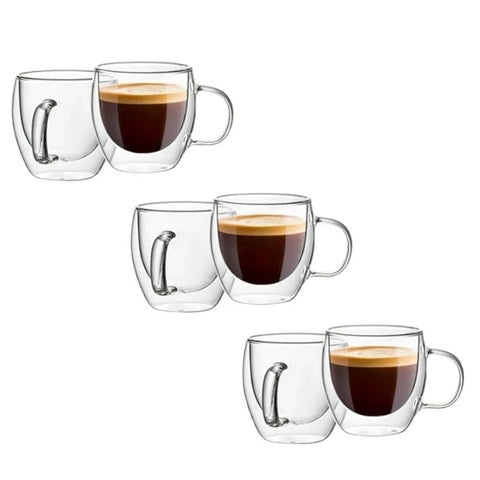 Set 12 cesti cafea cu pereti dubli din sticla termorezistenta 250 ml ideale pt terasa piscina