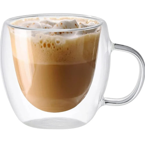 Set 12 cesti cafea cu pereti dubli din sticla termorezistenta 250 ml ideale pt terasa piscina
