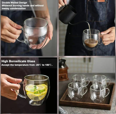 Set 12 cesti cafea cu pereti dubli din sticla termorezistenta 250 ml ideale pt terasa piscina
