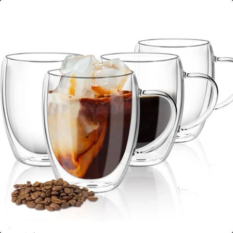 Set 12 cesti cafea pereti dubli din sticla termorezistenta 350 ml  X 238