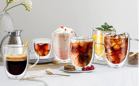 Set 12 cesti cafea pereti dubli din sticla termorezistenta 350 ml  X 238