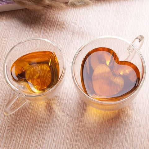Set 6 cesti cafea Pereti Dubli Sticla Termorezistenta Model Inima, 180 ml Caffe Latte & Latte Macchiato