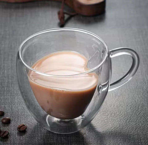 Set 4 cesti cafea Pereti Dubli Sticla Termorezistenta, Model Inima 180 ml coffee capucino latte espresso