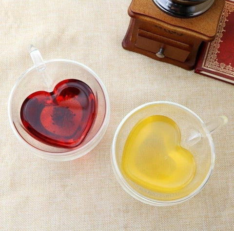Set 6 cesti cafea Pereti Dubli Sticla Termorezistenta Model Inima, 180 ml Caffe Latte & Latte Macchiato