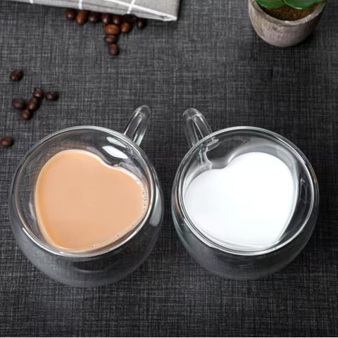 Set 4 cesti cafea Pereti Dubli Sticla Termorezistenta, Model Inima 180 ml coffee capucino latte espresso