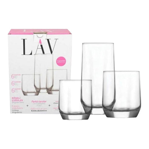 Set 18 pahare Lav Diamond 215 ml 310 ml 385 ml Sticla Eleganta Versatilitate pentru Servirea Băuturilor pe terasa piscina evenimente