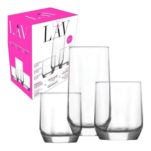 Set 18 pahare Lav Diamond 215 ml 310 ml 385 ml Sticla Eleganta Versatilitate pentru Servirea Băuturilor pe terasa piscina evenimente