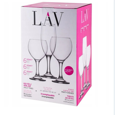 Set 18 pahare sticla vin si sampanie 190 ml 260 ml 210 ml LAV Misket pt terasa piscina evenimente