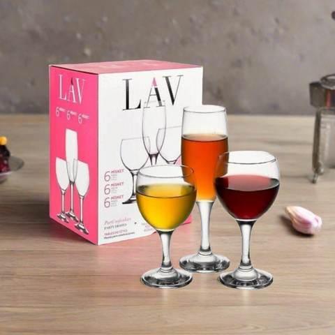 Set 18 pahare sticla vin si sampanie 190 ml 260 ml 210 ml LAV Misket pt terasa piscina evenimente