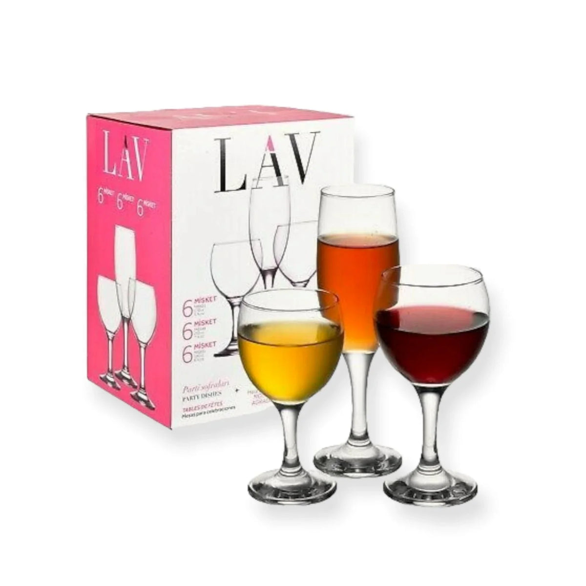 Set 18 pahare sticla vin si sampanie 190 ml 260 ml 210 ml LAV Misket pt terasa piscina evenimente