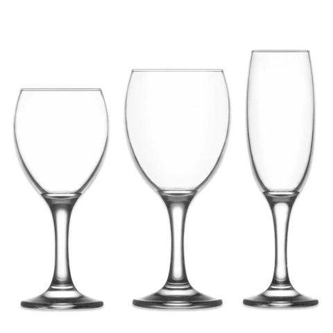 Set 18 pahare sticla vin si sampanie 190 ml 260 ml 210 ml LAV Misket pt terasa piscina evenimente