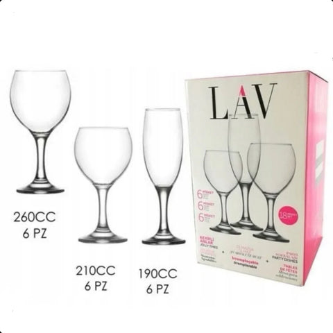 Set 18 pahare sticla vin si sampanie 190 ml 260 ml 210 ml LAV Misket pt terasa piscina evenimente