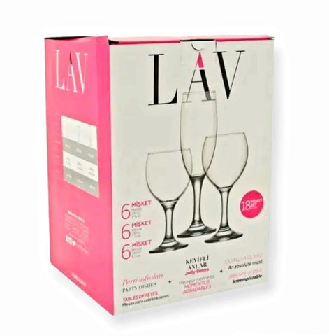Set 18 pahare sticla vin si sampanie 190 ml 260 ml 210 ml LAV Misket pt terasa piscina evenimente