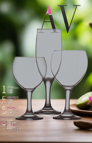 Set 18 pahare sticla vin si sampanie 190 ml 260 ml 210 ml LAV Misket pt terasa piscina evenimente