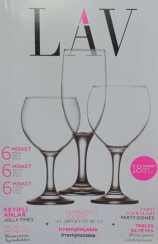 Set 18 pahare sticla vin si sampanie 190 ml 260 ml 210 ml LAV Misket pt terasa piscina evenimente