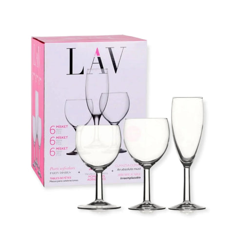 Set 18 pahare sticla vin si sampanie 190 ml 260 ml 210 ml LAV Misket pt terasa piscina evenimente