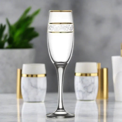 Set 24 pahare sampanie din sticla Lav Adora Gold 190 ml pt evenimente terasa piscina