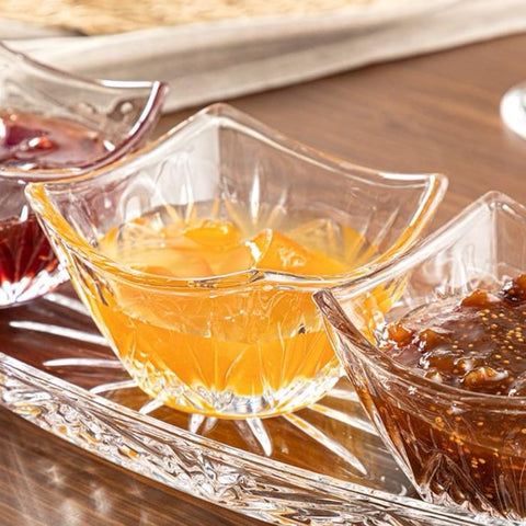 Set 3 boluri sticla cu platou 4 Piese Berlin breakfast set Eleganta și Versatilitate pt Servirea Meselor
