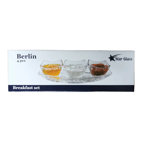 Set 3 boluri sticla cu platou 4 Piese Berlin breakfast set Eleganta și Versatilitate pt Servirea Meselor