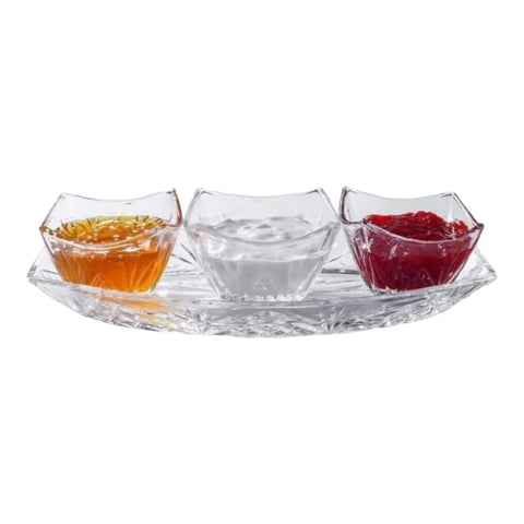 Set 3 boluri sticla cu platou 4 Piese Berlin breakfast set Eleganta și Versatilitate pt Servirea Meselor