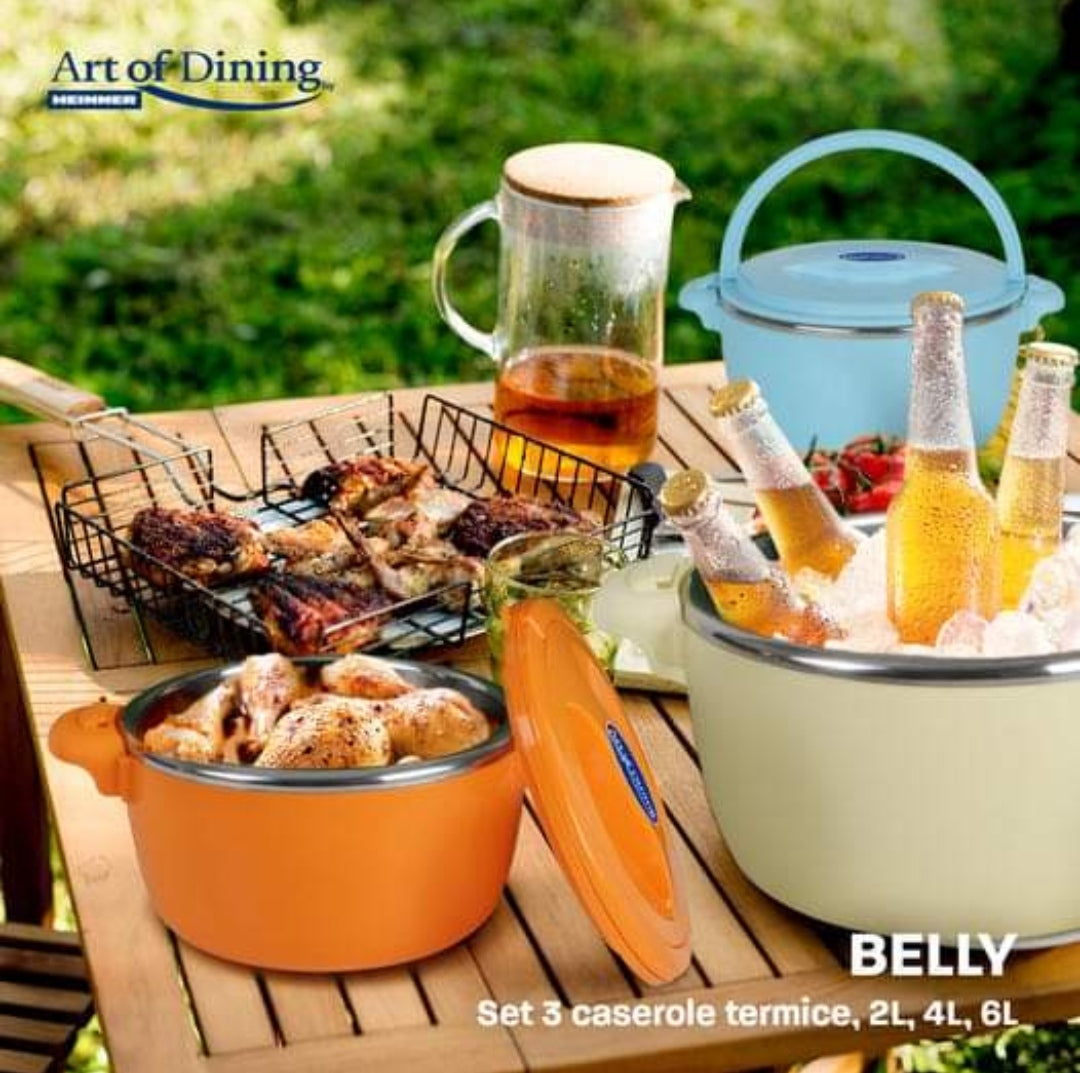Set 3 caserole termice Heinner Art of Dining – 2 litri 4 litri și 6 Litri mențin temperatura mâncărurilor calde sau reci