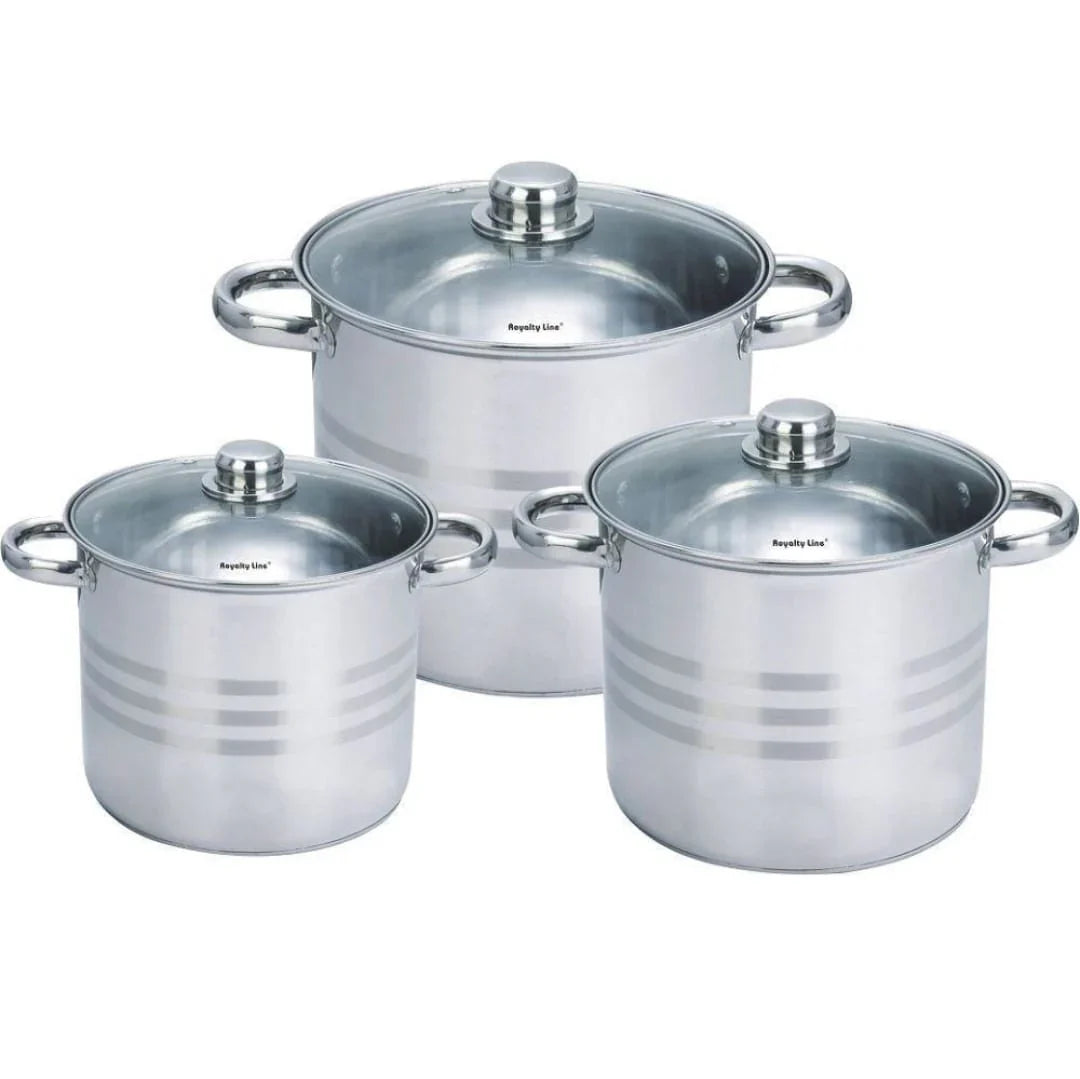 Set 3 oale inox cu capace, 5,3L, 6,8L, 8,8L, Royalty Line,RL-SP1